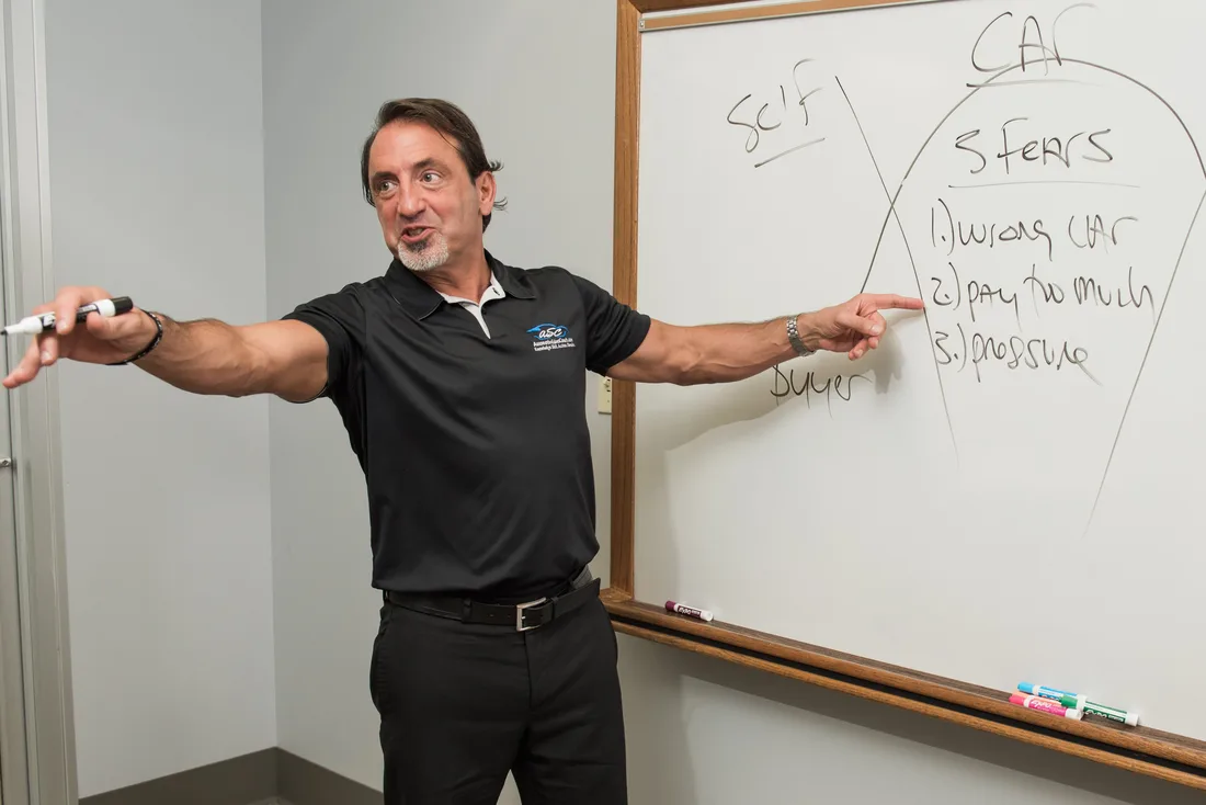 David Lowe coaching at a whiteboard, diagramming the buyer mindset